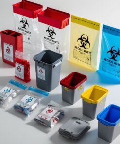 yellow sharps bin with purple lid
