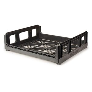 Stack Nest Crate - Vented Base and Sides - Plastic Box - Short Height - 59.5 x 52.5 x 17 cm - Recycled Material - Black - PI-100S-black