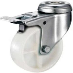 Castor Wheels - Polypropylene - Bolt Hole Swivel - Brake - White - 75mm - TOOC413