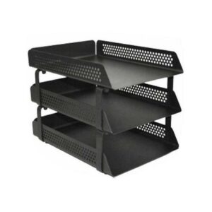 Triple Letter Tray - Round Perforated Steel Range - Metal - 35 x 25 x 6.5 cm - Colour Options - 803BL