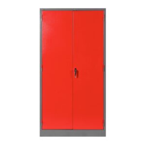 Steel Stationery Cupboard - Metal Storage Cabinet - 4 Shelves - Grey and Red - 180 x 90 x 45 cm - SC002-1-greyred
