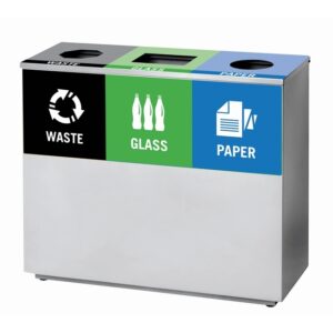 Recycling Bin Three Division - Steel - 96 x 34 x 82cm - Silver - REC003SI