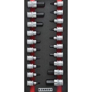 KennedyPro Screwdriver Bit Socket Set - 20 Pieces - Chrome Vanadium Steel - with 1/3 Width Foam Tool Control Inlay for Tool Chests