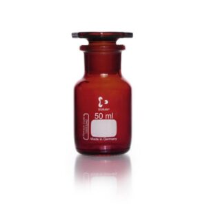DWK Duran Wide Neck Reagent Bottle, Amber Glass with NS Glass Stopper/Cap, 50 mL