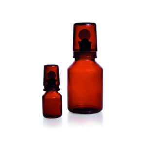 DWK Duran Acid Cap Bottle, Amber Glass with NS Pennyhead Stopper, Interchangeable Glass Cap, 250 mL