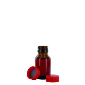 Behr Narrow Neck Bottle NB 50 GT, 50ml Amber Glass, with Closure and PTFE-Insert, Thread Dia. 28mm