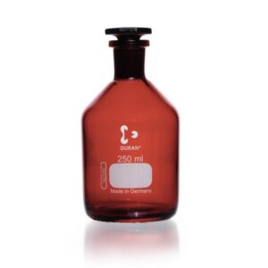 DWK Duran 250 mL Narrow Neck Amber Reagent Bottle with NS Glass Stopper