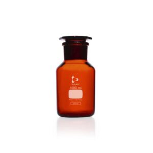 DWK Duran Wide Neck Reagent Bottle, Amber Glass with NS Glass Stopper/Cap, 1000 mL