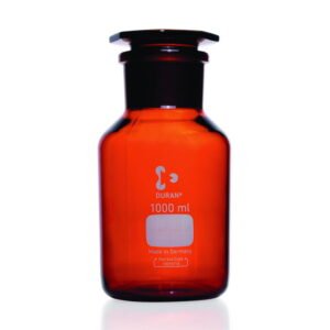 DWK Duran Wide Neck Reagent Bottle, Amber Glass with NS Glass Stopper/Cap, 2000 mL