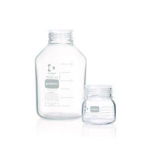 DWK Duran Laboratory Glass Bottle GLS 80 Clear Protect Plastic Coated PA12 with Dust Cap - 3500 mL
