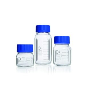 DWK Duran Baffled Wide Mouth Bottle GLS80 250ml, Clear Duran, with Graduation, Screw Cap, and Pouring Ring​