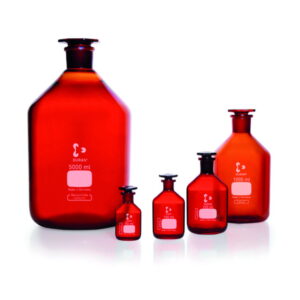 DWK Duran 500 mL Narrow Neck Amber Reagent Bottle with Glass Stopper