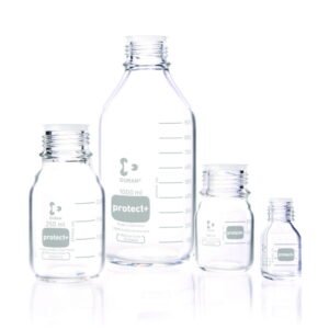 DWK Duran Laboratory Glass Bottle GL 45 Clear Protect Plastic Coated PA12 with Dust Cap - 3500 mL​