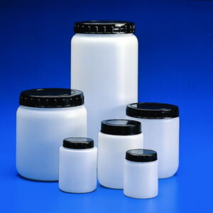 Kartell Cylindrical Jars 1000 mL HDPE White with Black Screw Cap Pack of 10