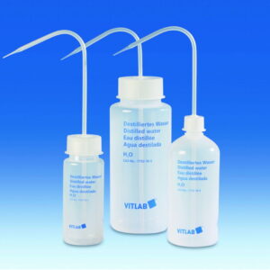 VITLAB Wash Bottle 1L, PE-LD, GL 32, Distilled Water, with Wash-Bottle Attachment