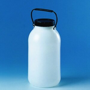 BRAND Storage Bottle 10 L PE-HD Wide Neck with Screw Cap and Carrying Handle, without Stopcock, Ø 210 mm, H 395 mm, Inner Neck Ø 98 mm
