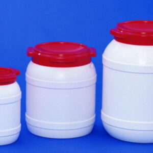 A. Johnen Verpackungen Wide Neck Barrel 10.4 Ltr HDPE White/Red, Two Roll Ribs