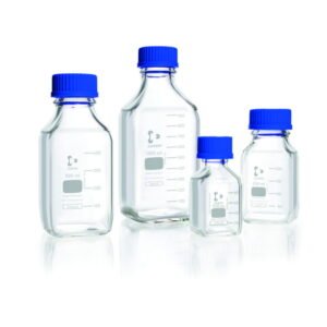 DWK Duran 100 mL Clear Glass Square Laboratory Bottle with GL 32 Screw Cap and Pouring Ring