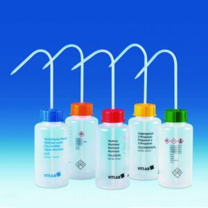 VITLAB Safety Wash Bottle 500 ml, Wide Neck, PE-LD, GL 45, Xylol, with Vent Cap Closure